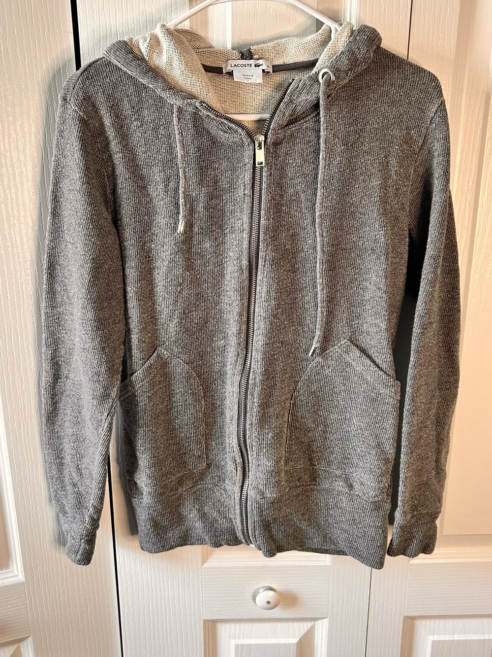 Lacoste Hoodie Womens 38 Gray Knit Zip Sweatshirt Alligator Preppy Outdoor